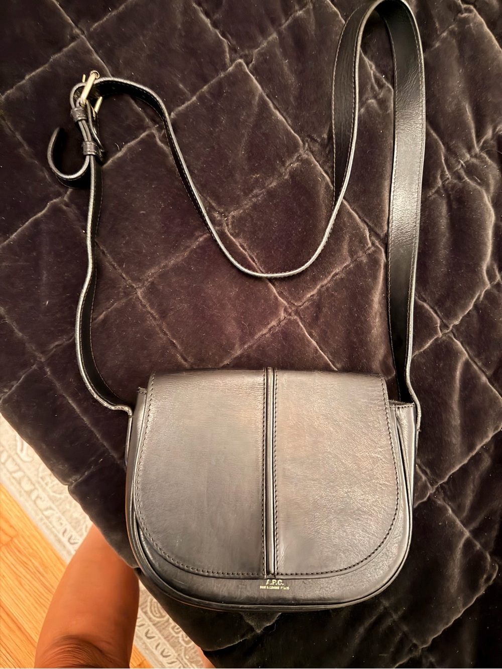 A.P.C. Black Leather Rounded Saddle Crossbody Bag